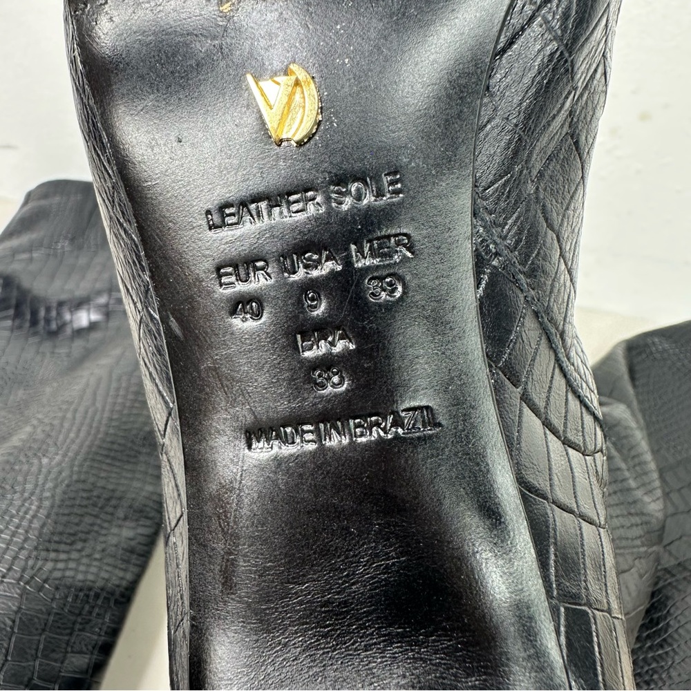 Free People X Vicenza Black Croc Embossed Leather Camila Tall Boots Size 9/40 - Picture 8 of 11
